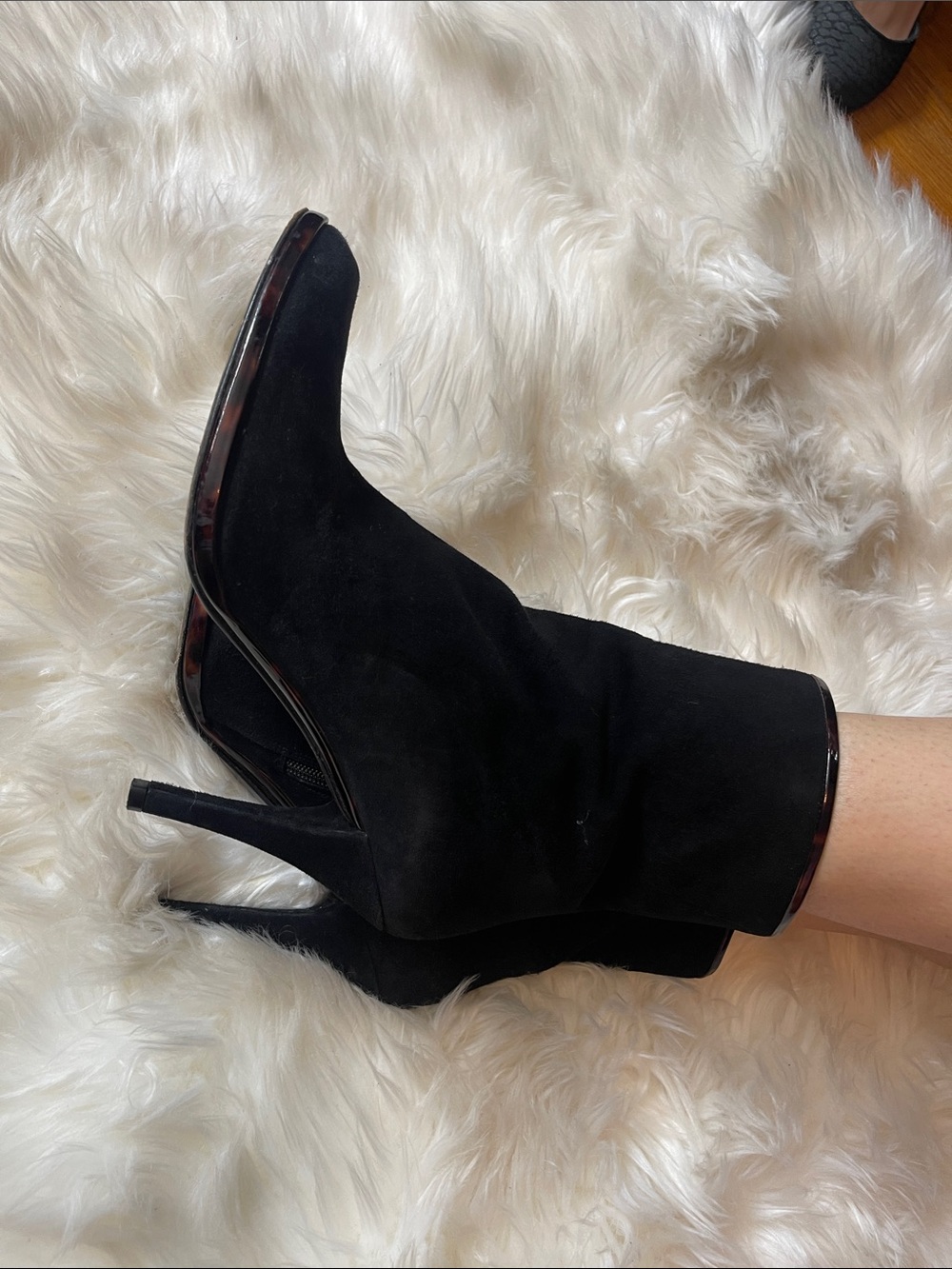 Stuart Weitzman Black Suede Stiletto Ankle Boots